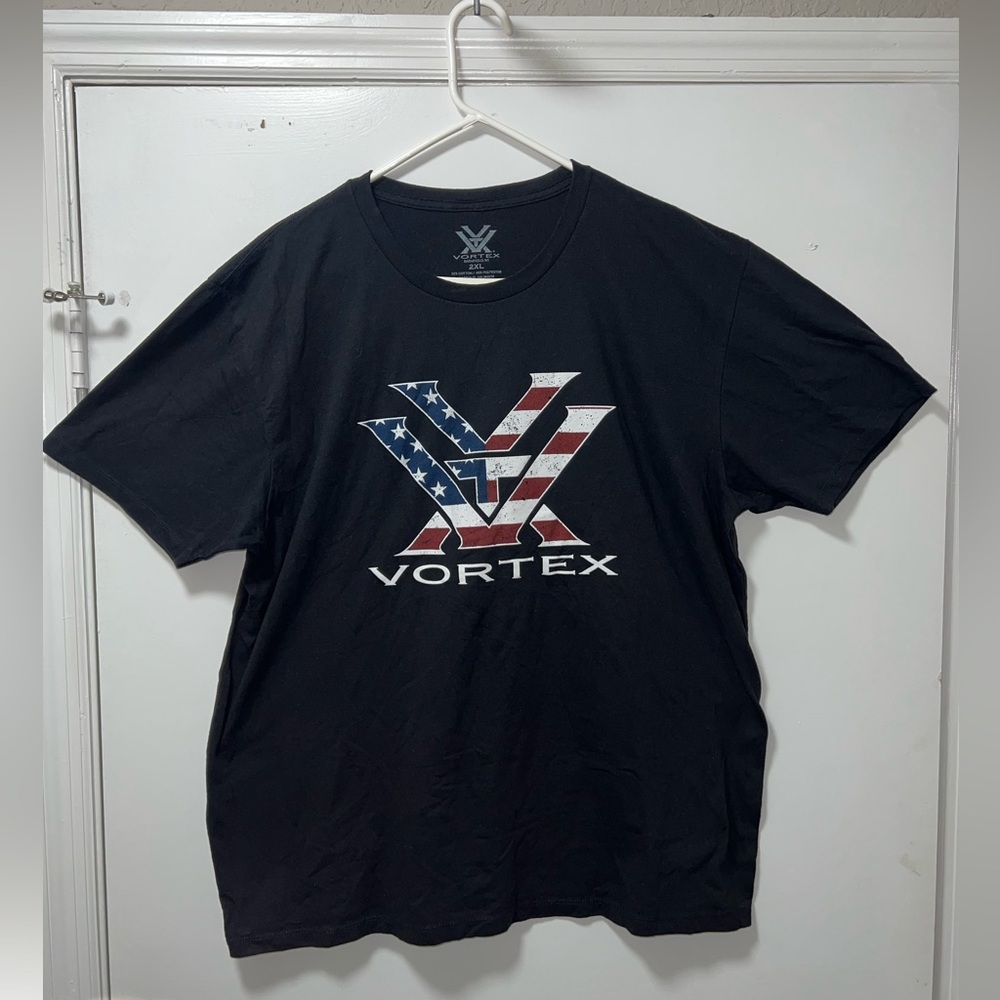 Vortex Optics‎ Mens 2XL Black T-Shirt American Flag Patriotic Logo Graphic Tee